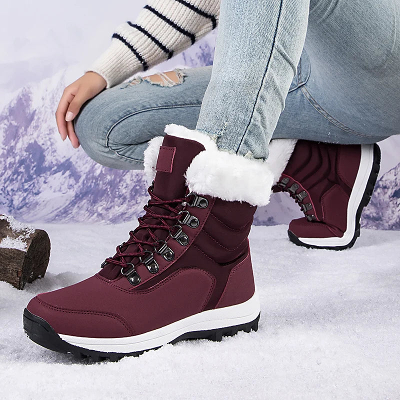 Super Warm Women Snow Boots Mid-Calf Women Winter Shoes With Fur Warterproof Fur Boots Bottes Femme